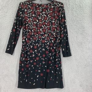 J Jill Dress Tunic Floral Sz S Stretch Soft Wearever Black Red Flower Pleated